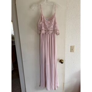 Maurices Lace Maxi Dress Pink‎ Spaghetti Strap Flowy Womens Size M Romantic Y2K